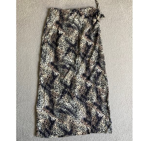 Vintage Ilyse Hart Midi Wrap Skirt 8 Medium Animal Print Flowy Boho Beach Y2K - Picture 1 of 16